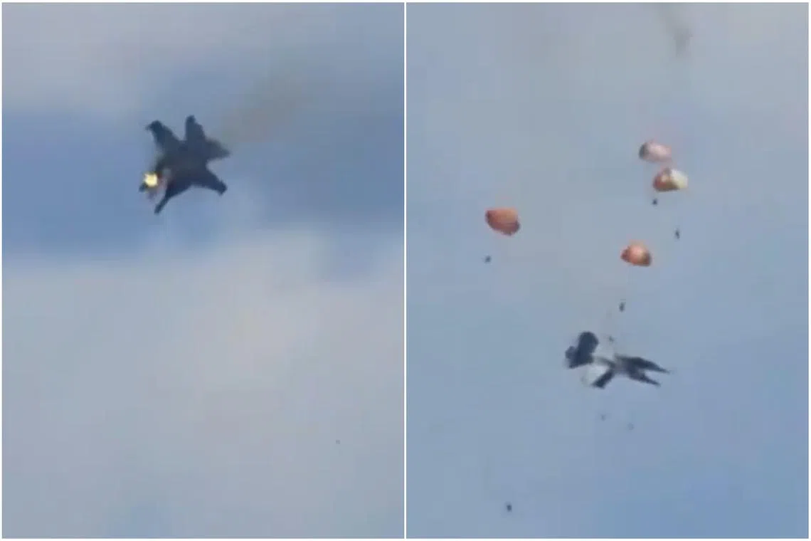 Two EA-18G Growler jets seen in a video posted on social media crashing mid-air near the Mountain Home Air Force Base during the Gunfighter Skies Air Show.