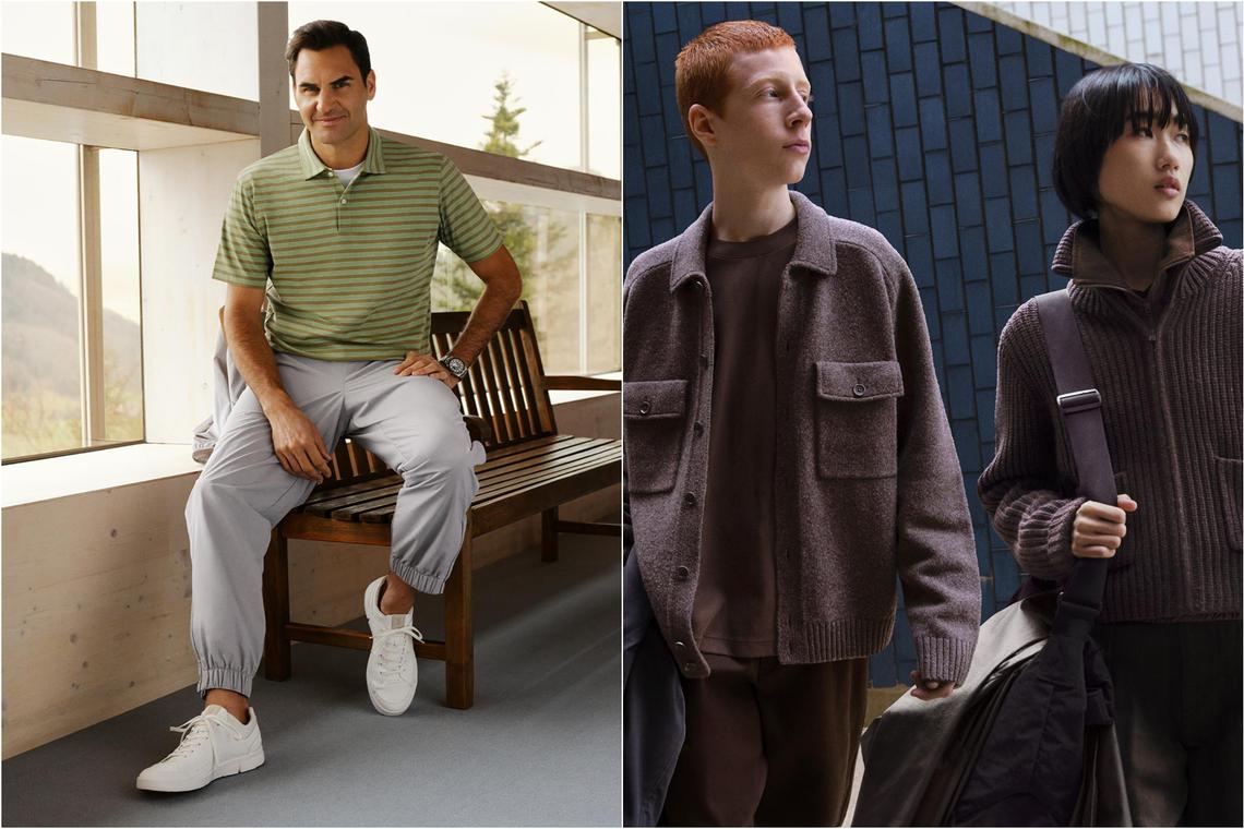Uniqlo's Roger Federer Collection by JW Anderson (left) and the U 2024 fall-winter collection designed by Christophe Lemaire and Sarah-Linh Tran.