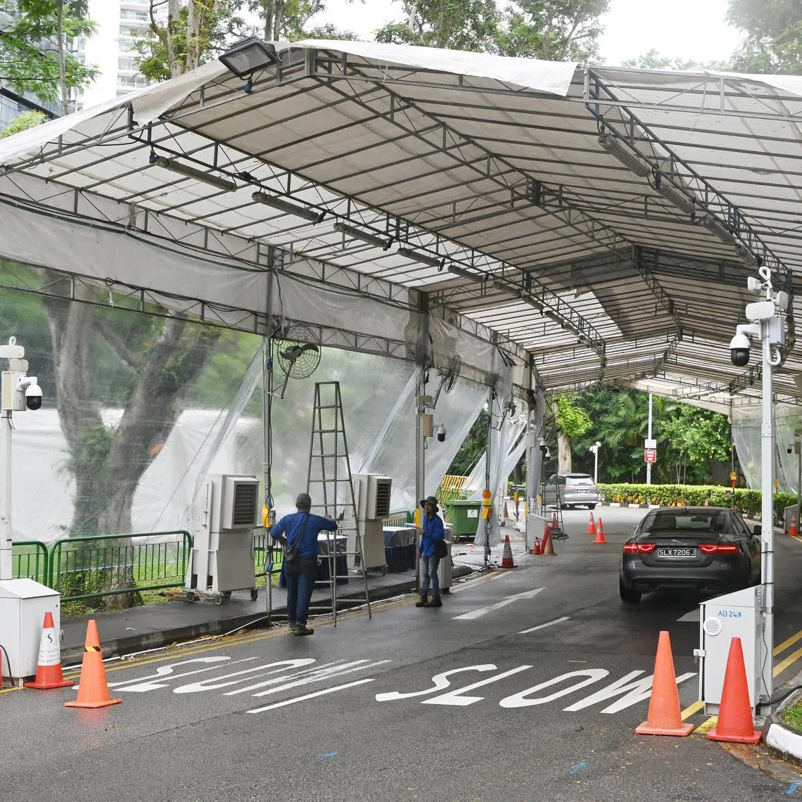 A security tent in Anderson Road on June 1, amid tighter checks at the Shangri-La Singapore and its surrounding areas for the Shangri-La Dialogue.