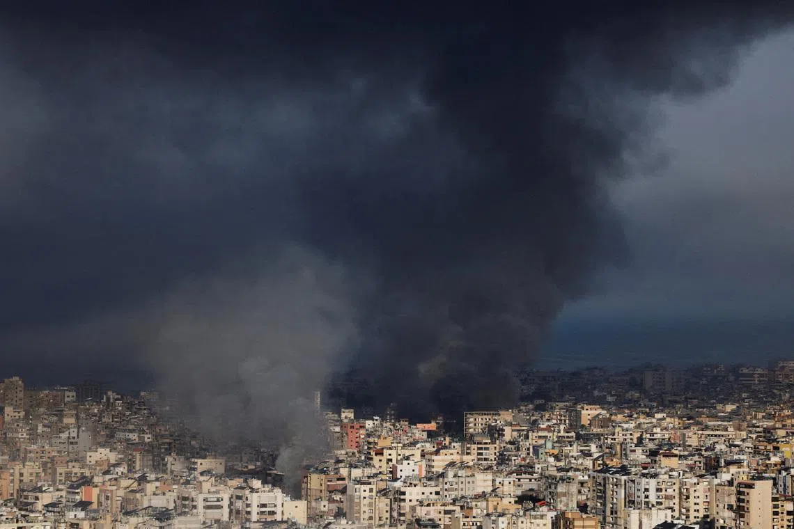 Smoke rising after an Israeli strike on Beirut's southern suburbs on March 3.