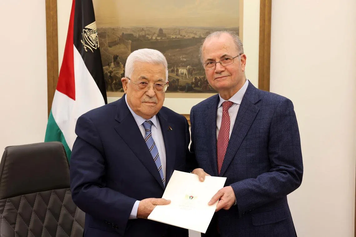 FILE PHOTO: Palestinian President Mahmoud Abbas appoints Mohammad Mustafa as prime minister of the Palestinian Authority (PA), in Ramallah, in the Israeli-occupied West Bank March 14, 2024 in this handout image. Palestinian president office/Handout via REUTERS/ File photo
