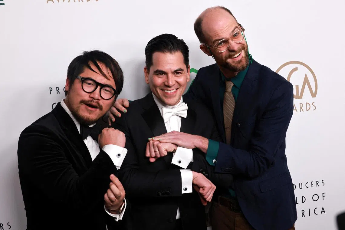 Daniel Kwan, Jonathan Wang and Daniel Scheinert attend the 34th Annual Producers Guild Awards at the Beverly Hilton in Beverly Hills, California on Feb 25, 2023. 
