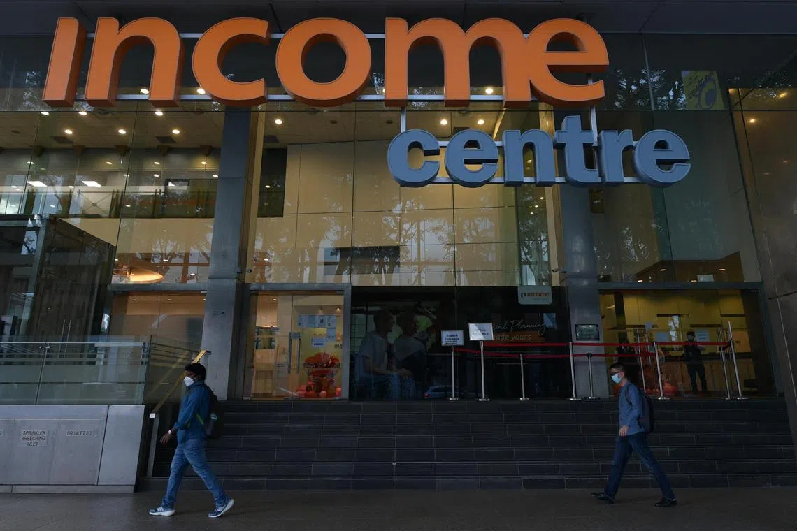 Exterior of then NTUC Income at Bras Basah Road on Jan 6, 2022.