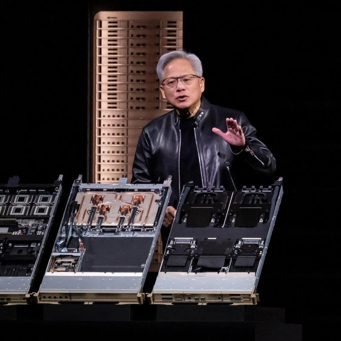 Jensen Huang, chief executive officer of Nvidia, expects to generate at least US$1 trillion from its Blackwell and Rubin chips through the end of 2027. Photographer: David Paul Morris/Bloomberg