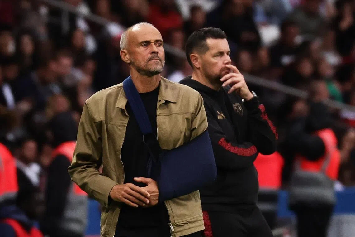 Paris Saint Germain coach Luis Enrique during the Ligue 1 match against RC Lens.