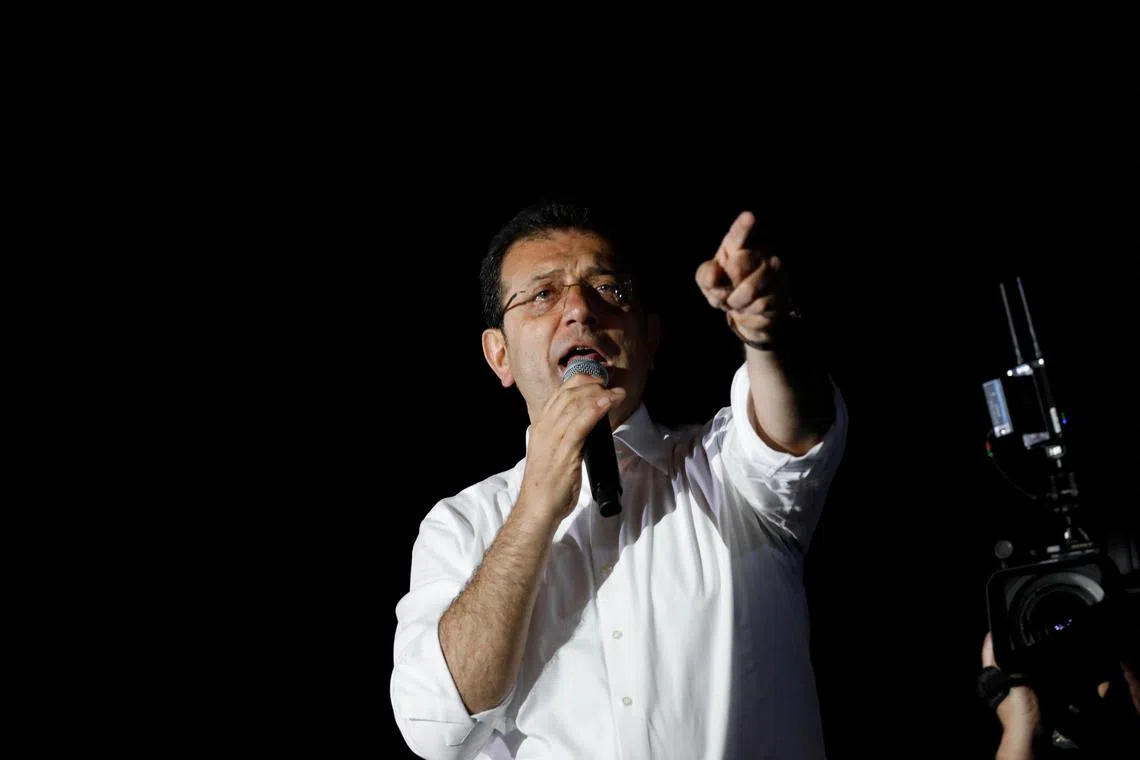 With most of the votes counted, Mr Imamoglu led by 10 percentage points in the mayoral race in Istanbul.