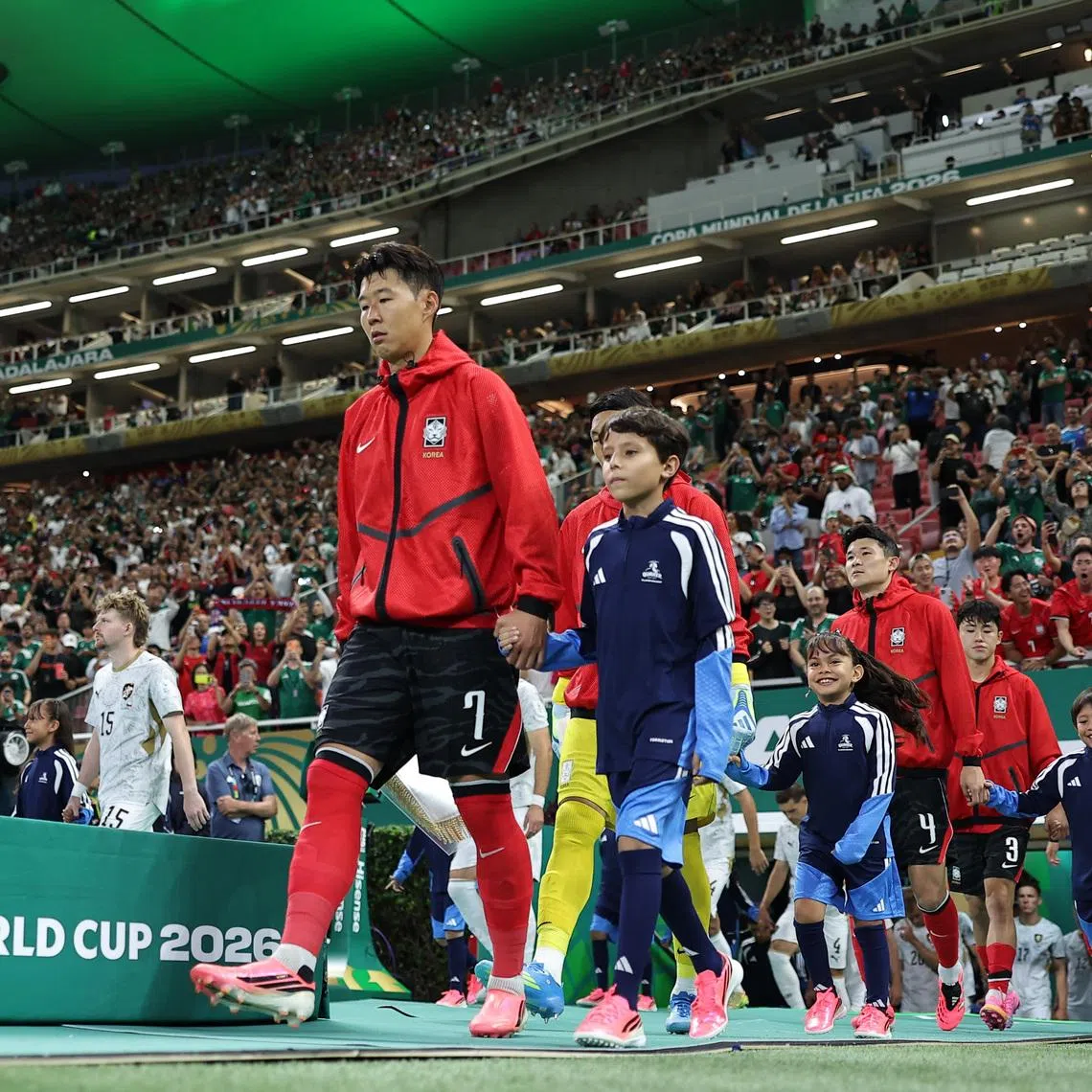 Soccer Football - FIFA World Cup 2026 - Group A - South Korea v Czech Republic - Estadio Guadalajara, Guadalajara, Mexico - June 11, 2026 South Korea's Son Heung-min leads team out before the match REUTERS/Amanda Perobelli