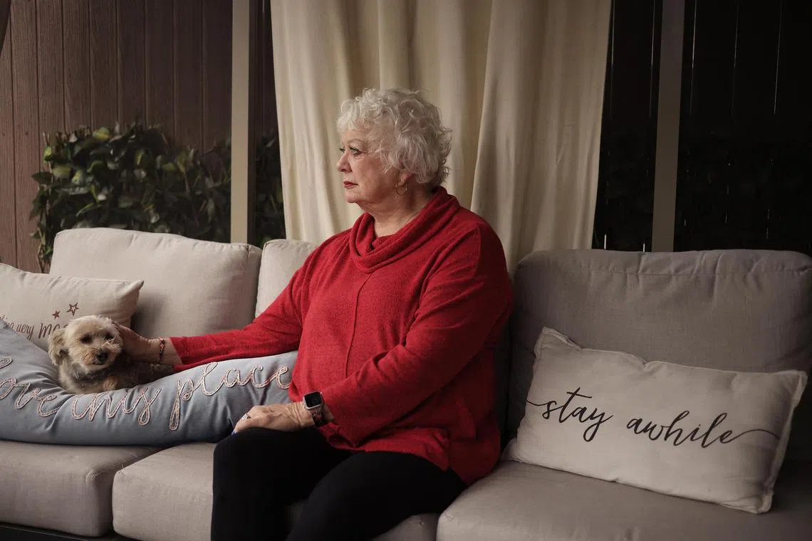 Mary Ellen Strange at her home in New Albany, Ind., on Friday, March 7, 2025. Strange sent nearly $378,000 to fraudsters impersonating federal investigators. She now has an estimated tax bill this year of $100,000. (Luke Sharrett/The New York Times)