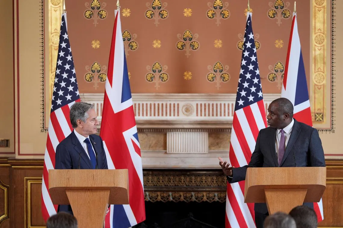 US Secretary of State Antony Blinken (left) and British Foreign Secretary David Lammy holding a joint press conference in London, on Sept 10.