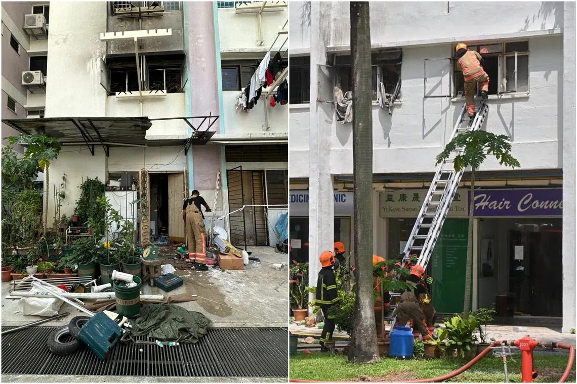 Firefighters climbed into the unit through a window using a ladder, and used the staircase to enter the flat via the back entrance.