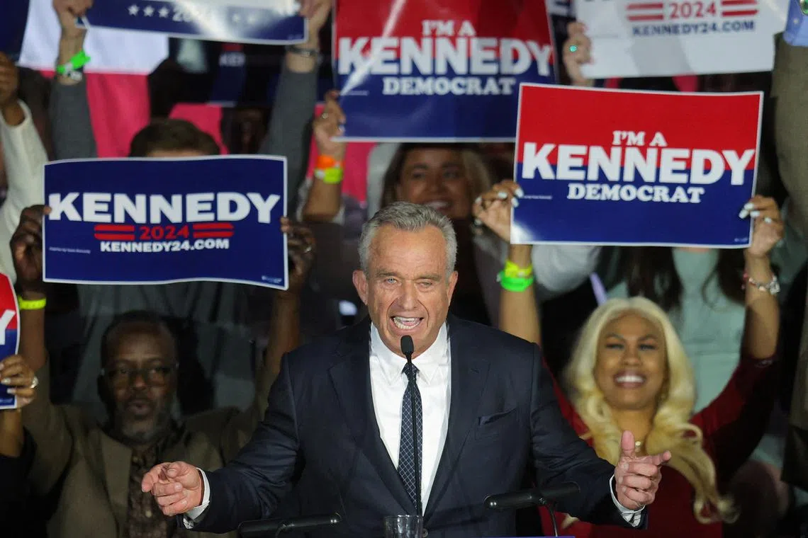 Robert F. Kennedy Jr. delivers a speech announcing his candidacy for the Democratic presidential nomination in Boston.
