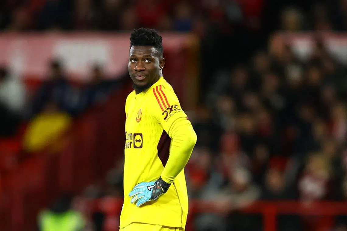 FILE PHOTO: Soccer Football - Premier League - Nottingham Forest v Manchester United - The City Ground, Nottingham, Britain - December 30, 2023  Manchester United's Andre Onana reacts REUTERS/Molly Darlington/File Photo