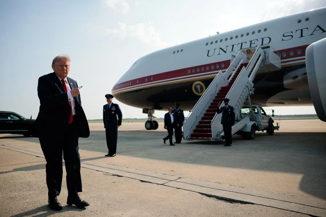 US President Donald Trump preparing to board the new Air Force One at Joint Base Andrews near Washington on July 1.