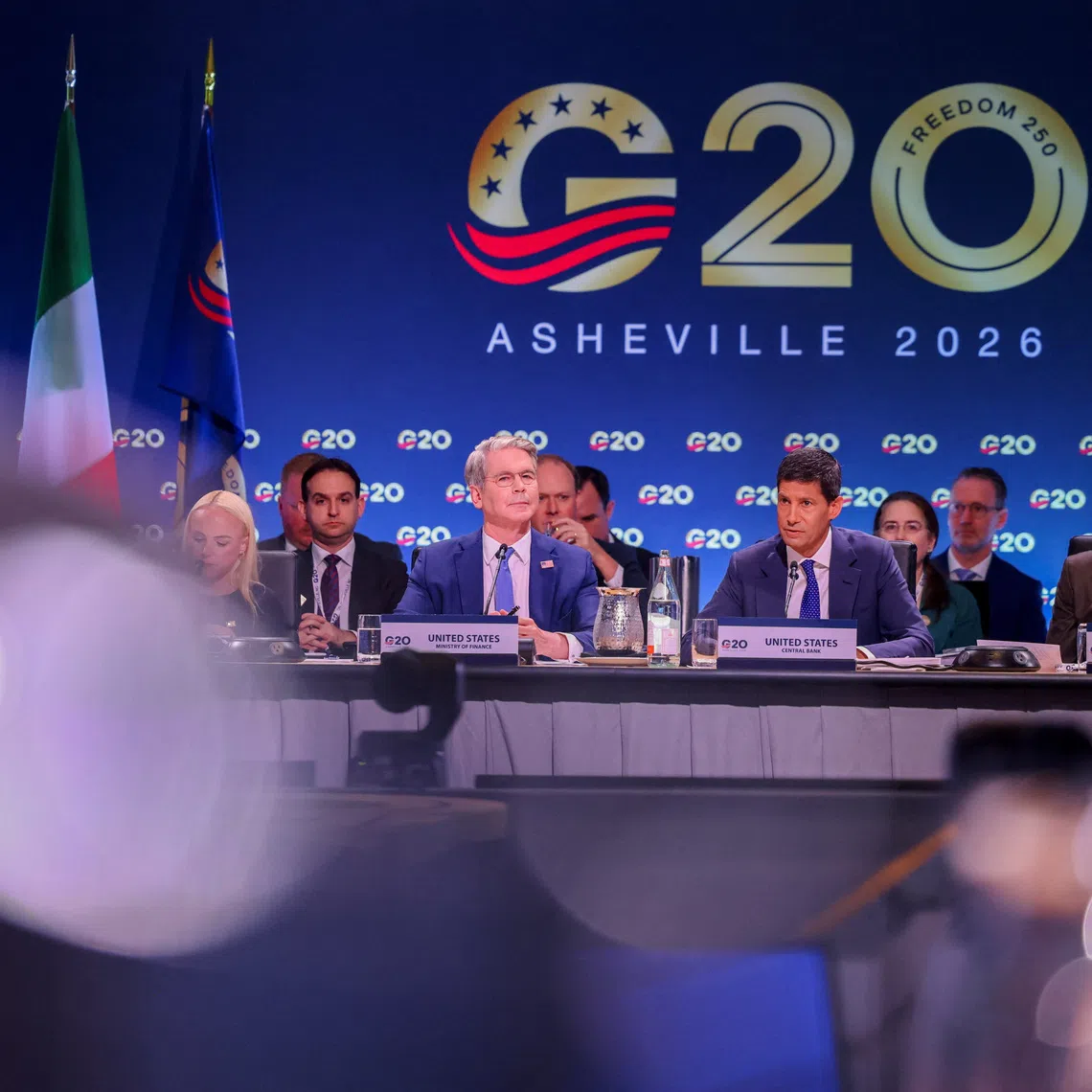 U.S. Treasury Secretary Scott Bessent and Federal Reserve Chair Kevin Warsh attend a plenary session as finance ministers and central bank governors from G20 countries meet in Asheville, North Carolina, U.S., August 31, 2026. REUTERS/Sam Wolfe