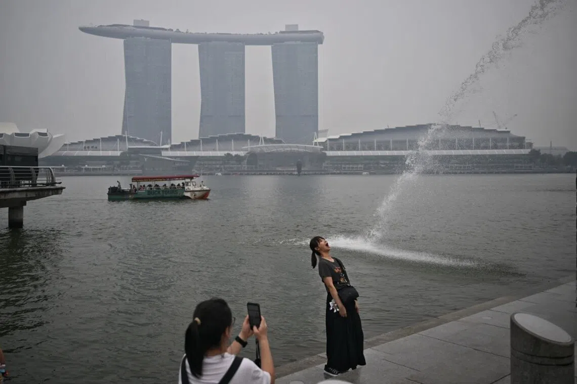 Hazy conditions seen from Merlion Park at about 5.30pm on Sept 28.