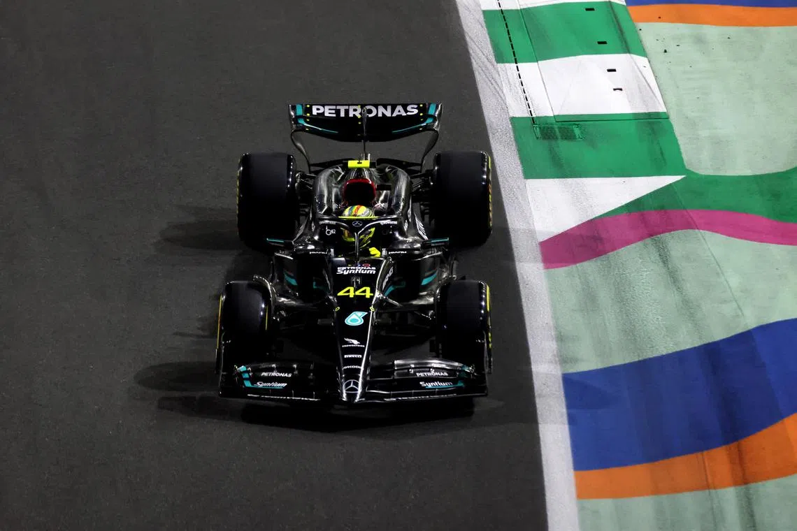 Mercedes' Lewis Hamilton in action during theSaudi Arabian Granx Prix.