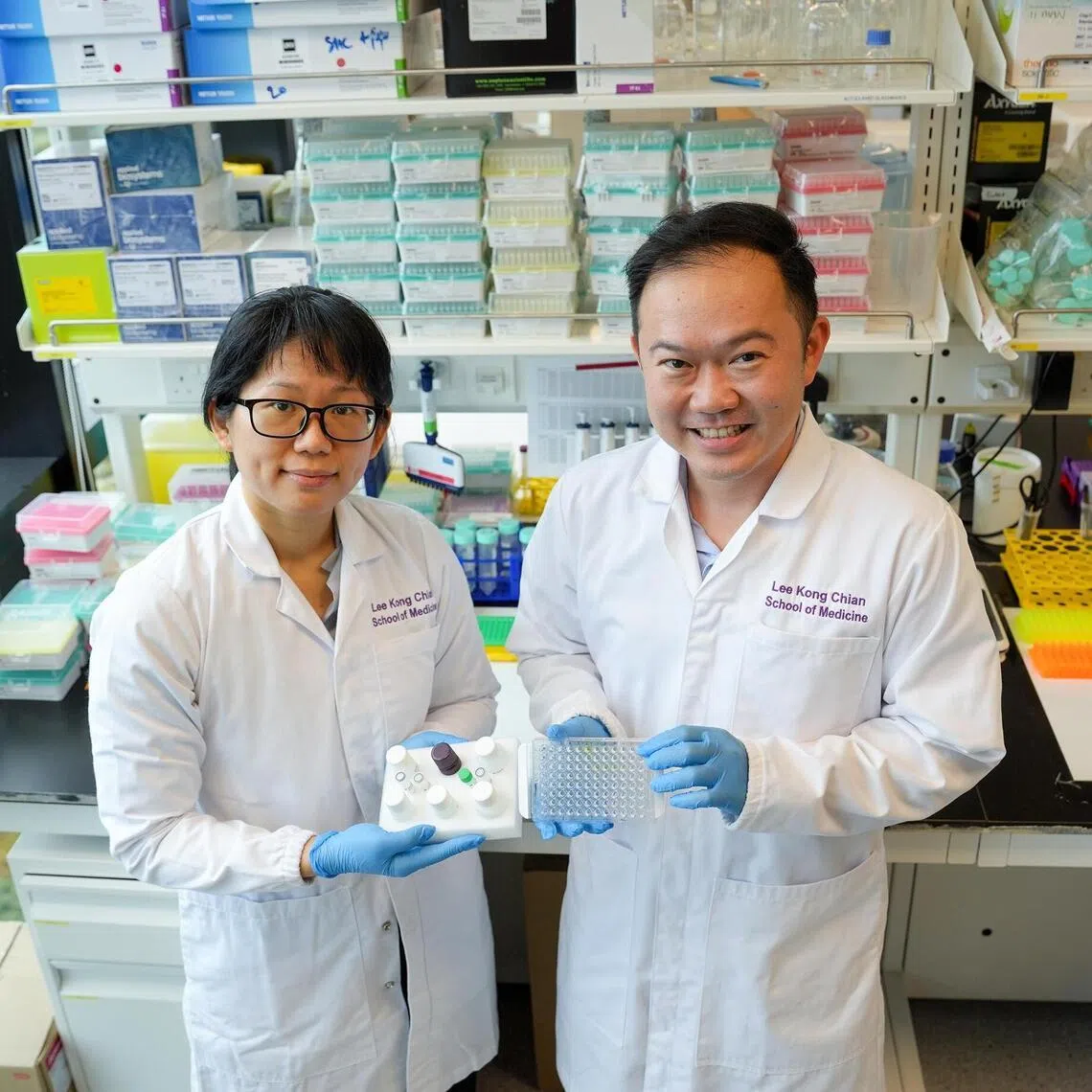 azurine - Dr Andrew Teo, senior research fellow at the NTU Lee Kong Chian School of Medicine, and Dr Chia Po Ying, head of the research office at the National Centre for Infectious Diseases, are among the authors of a study that found that two substances in urine are biomarkers for dengue, suggesting that a urine test could spot severe dengue early.
Credit: NTU LKCMedicine