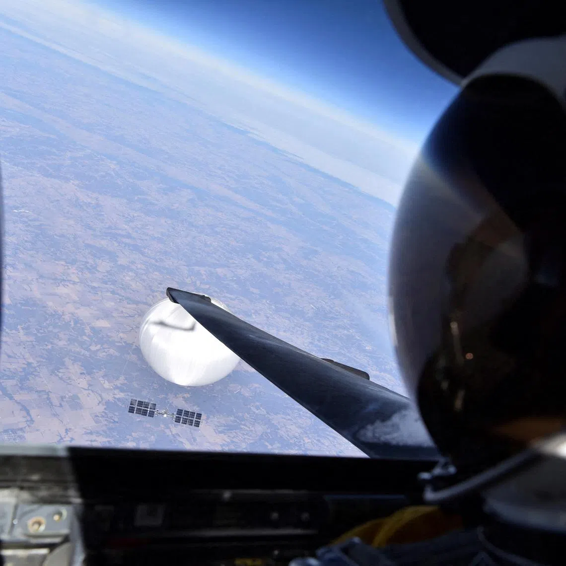 A US Air Force pilot looking at the suspected Chinese surveillance balloon over the central continental United States on Feb 3, 2023.