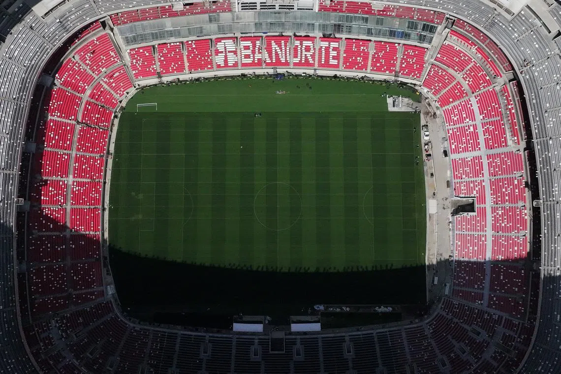 A drone view of Azteca Stadium, officially renamed Banorte Stadium, as renovations continue ahead of the 2026 FIFA World Cup, jointly hosted by the United States, Canada and Mexico, in Mexico City, Mexico, March 26, 2026. REUTERS/Diego Delgado
