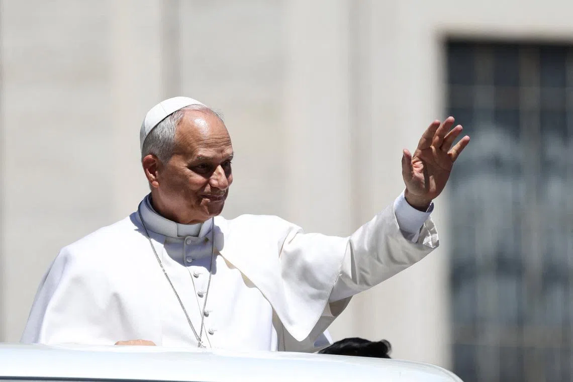 Pope Leo XIV leaves after the weekly general audience in St. Peter's Square at the Vatican, May 20, 2026. REUTERS/Yara Nardi