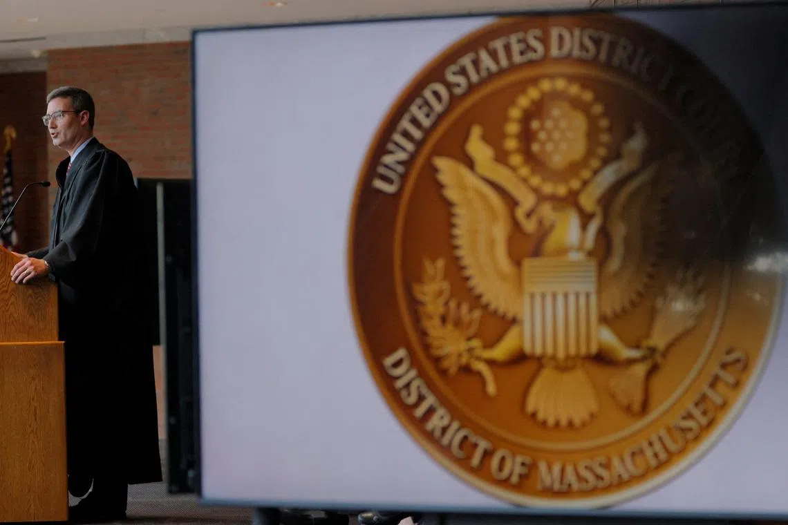 U.S. District Judge Brian Murphy speaks during his Investiture Ceremony at the federal courthouse in Boston, Massachusetts, U.S., September 17, 2025. REUTERS/Brian Snyder