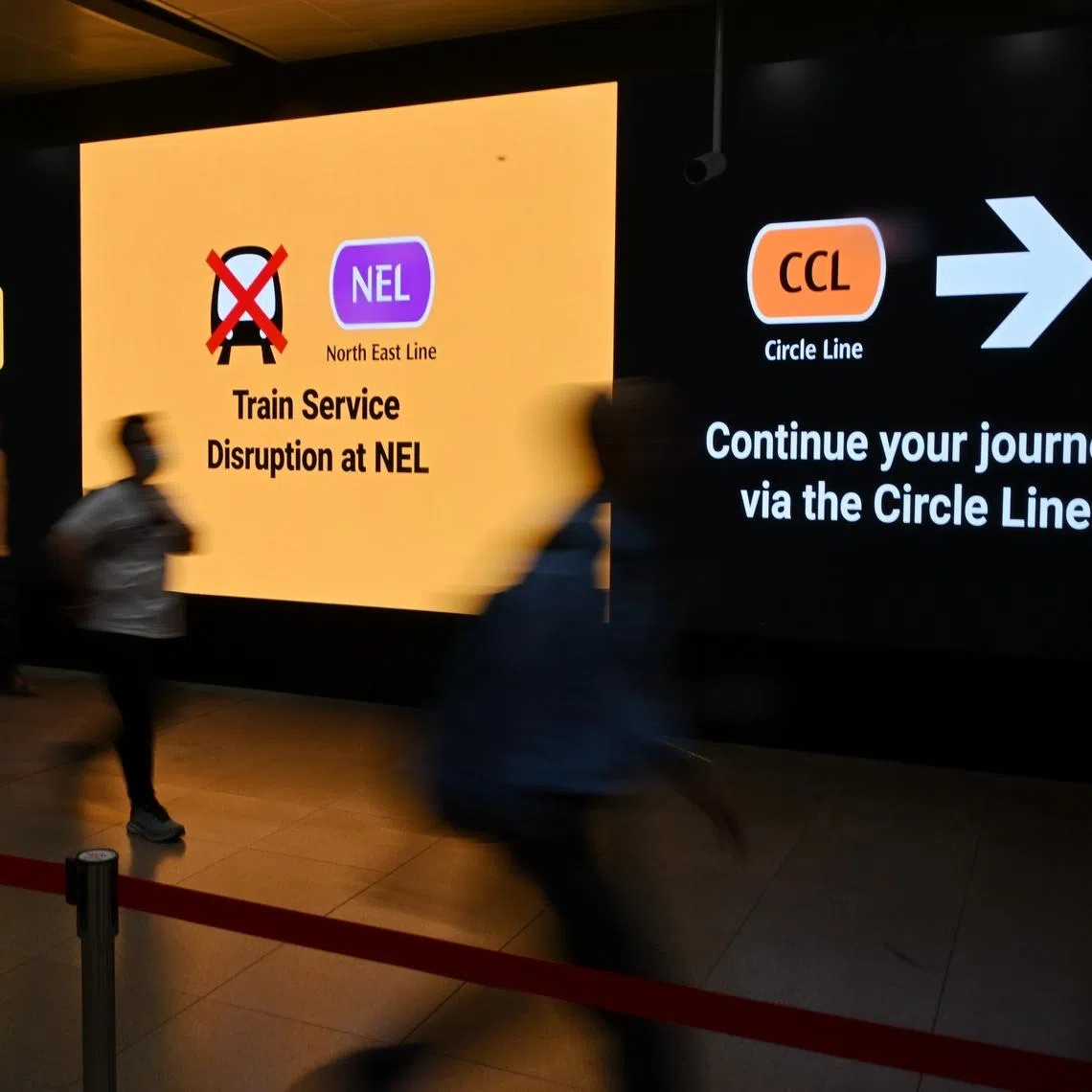 One of the screens displaying a demonstration of the kind of information that can be shown in the event of a service disruption.