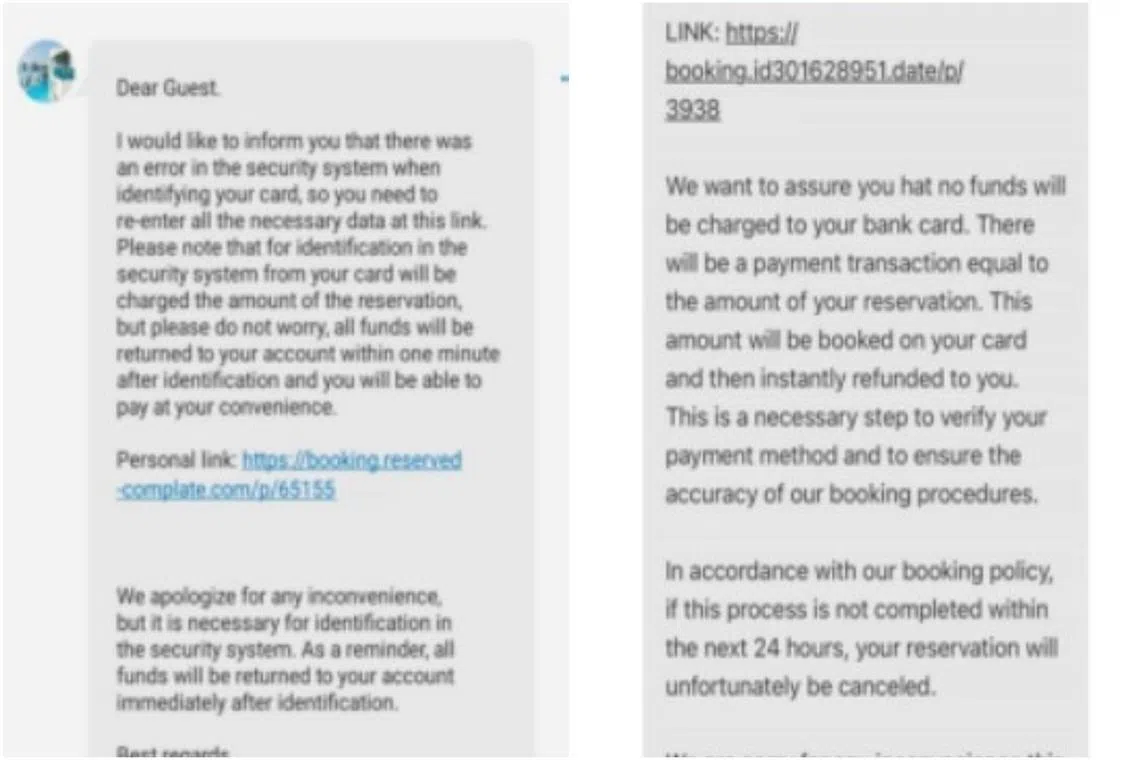 The scammers would request that victims confirm and verify the reservation using a fraudulent link.