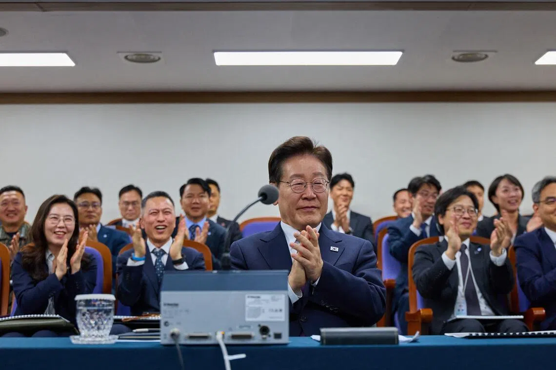 South Korean President Lee Jae Myung observing the first test launch of a hypersonic glide vehicle in Taean, South Korea, on Oct 8.