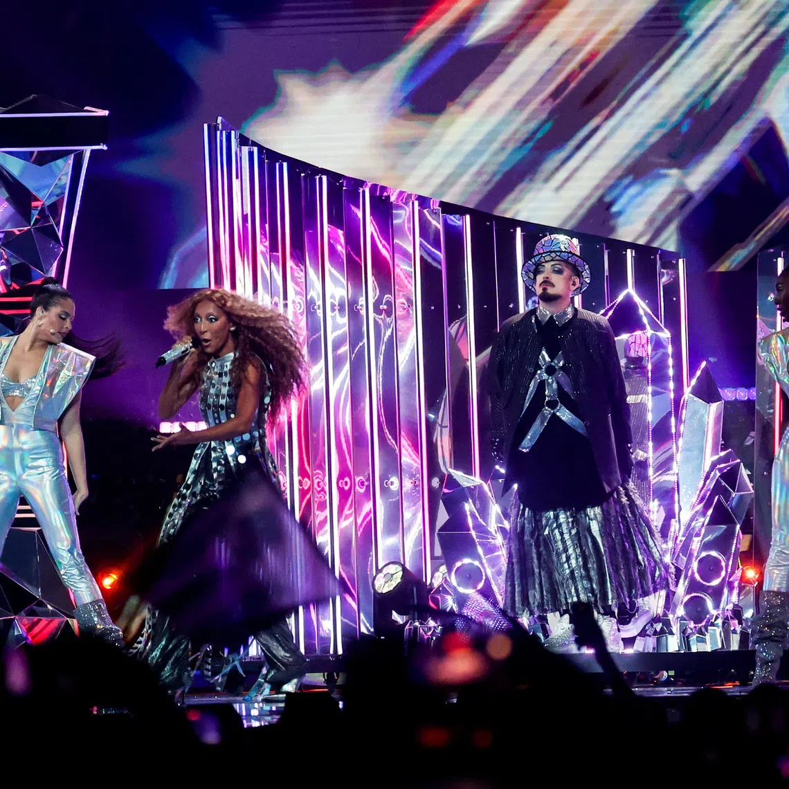 Boy George (second from right) performs during the 2026 Eurovision Song Contest on May 12.