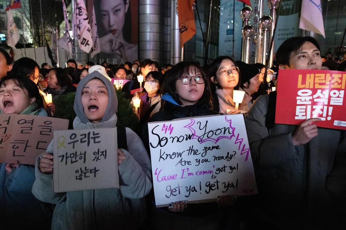A demonstration calling for the dismissal and impeachment of President Yoon Suk Yeol in Seoul, South Korea, on Dec 4.