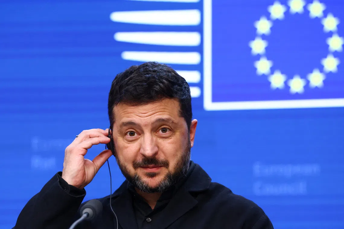 Ukrainian President Volodymyr Zelenskiy looks on during a press conference at a European Union leaders' summit in Brussels, Belgium, October 16, 2026. REUTERS/Yves Herman