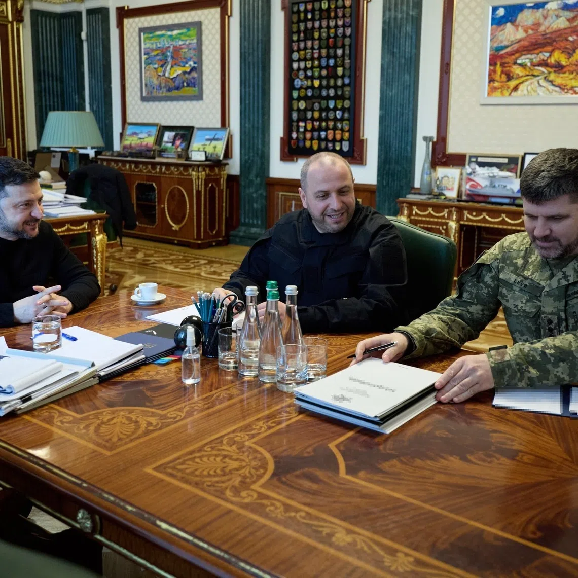 (From left) Mr Zelensky was briefed on the US talks by Ukrainian negotiators Rustem Umerov and Andrii Hnatov. 