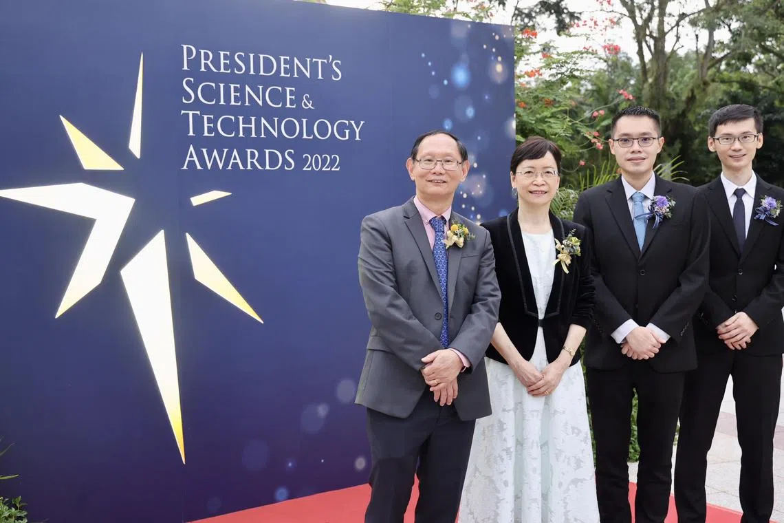 President’s Science and Technology Awards 2022 recipients (from left) Professor Hong Wanjin, Professor Wang Rong, Dr Koh Ming Joo and Dr Bi Renzhe.