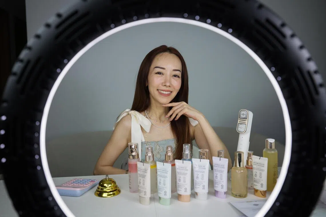 Ms Elaine Heng live-streams almost every day on platforms like TikTok and Shopee.