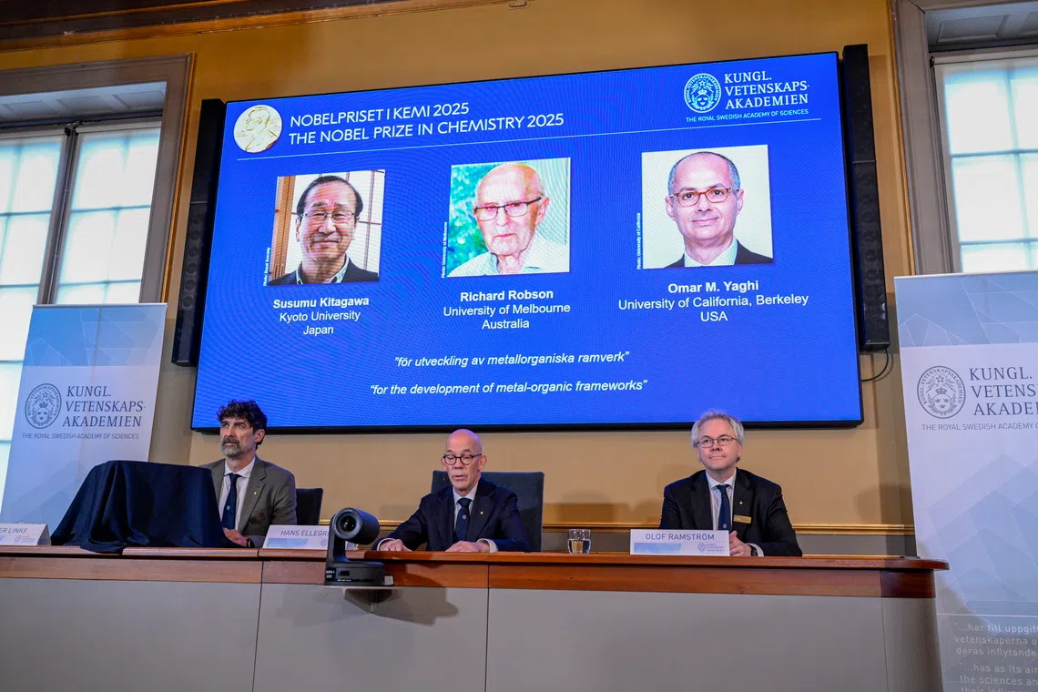 Scientists Susumu Kitagawa, Richard Robson and Omar Yaghi won the 2025 Nobel chemistry prize for developing a new form of molecular architecture.