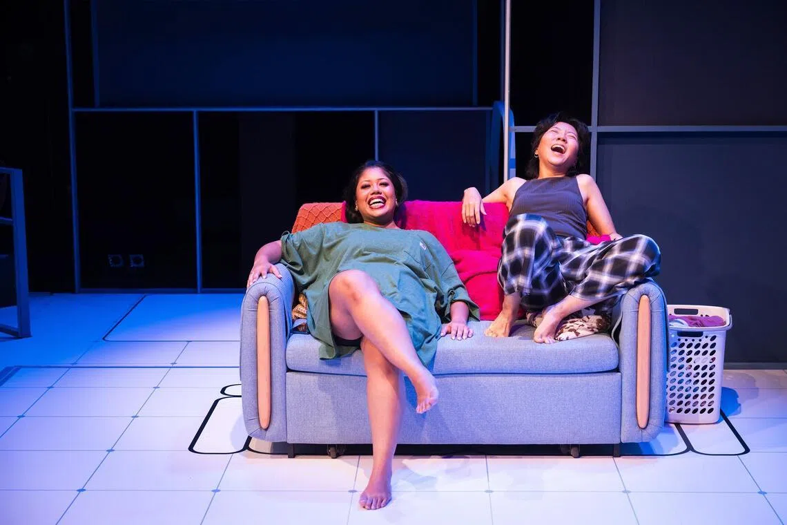 Siti Sara Hamid (left) and Genevieve Tan in Common Room, staged by Checkpoint Theatre.