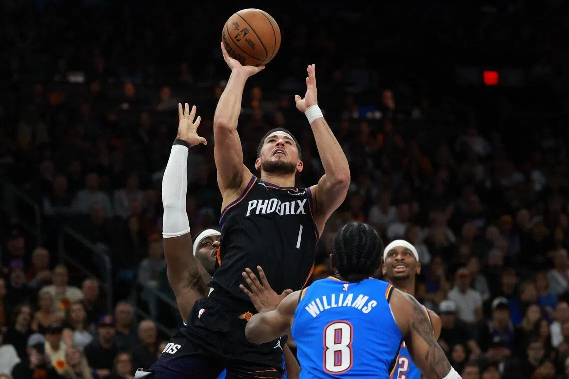 Phoenix Suns guard Devin Booker during the 108-105 NBA win over the Oklahoma City Thunder at Mortgage Matchup Center on Jan 4, 2026.