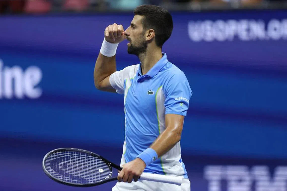 Tennis - U.S. Open - Flushing Meadows, New York, United States - September 8, 2023 Serbia's Novak Djokovic celebrates after winning his semi final match against Ben Shelton of the U.S. REUTERS/Mike Segar