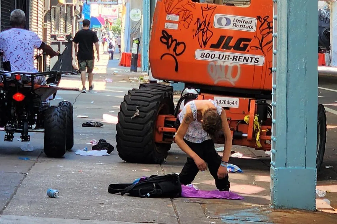 In norther Philadelphia, amid drifting refuse and the stench of urine, fentanyl addicts often slump on pavements, shuffle about aimlessly or stand bent over and motionless for hours on end.