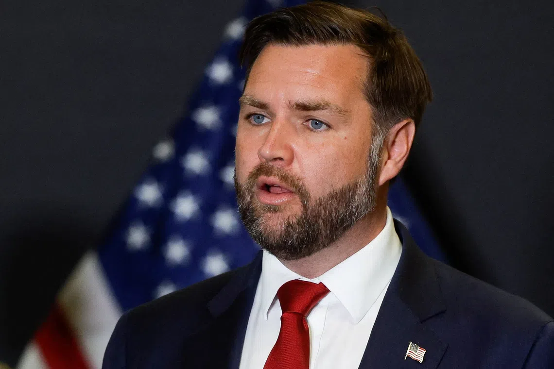 U.S. Vice President JD Vance speaks to members of the media in Kiryat Gat, Israel, October 21, 2025. REUTERS/Ammar Awad