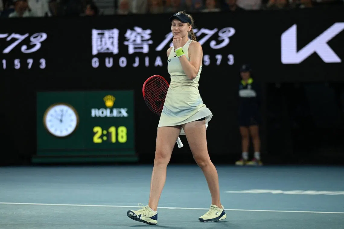 Tennis - Australian Open - Melbourne Park, Melbourne, Australia - January 31, 2026 Kazakhstan's Elena Rybakina celebrates winning her women's singles final against Belarus' Aryna Sabalenka REUTERS/Jaimi Joy