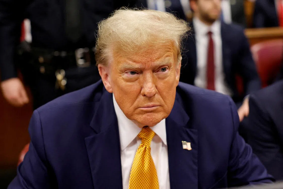 FILE PHOTO: Former U.S. President Donald Trump sits in the courtroom at Manhattan Criminal Court on May 14, 2024 in New York City, U.S.  Michael M. Santiago/Pool via REUTERS/File Photo