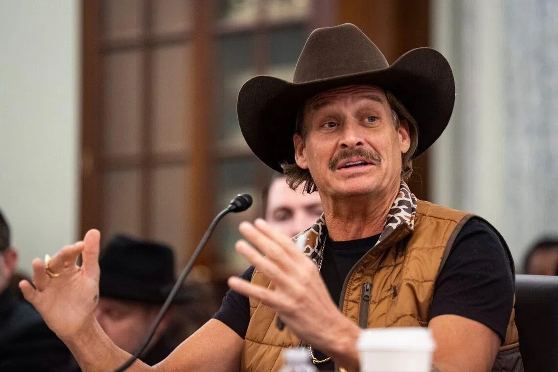 Singer Kid Rock during a Senate hearing on Jan 28. He will be headling the Turning Point USA's alternative half-time show.