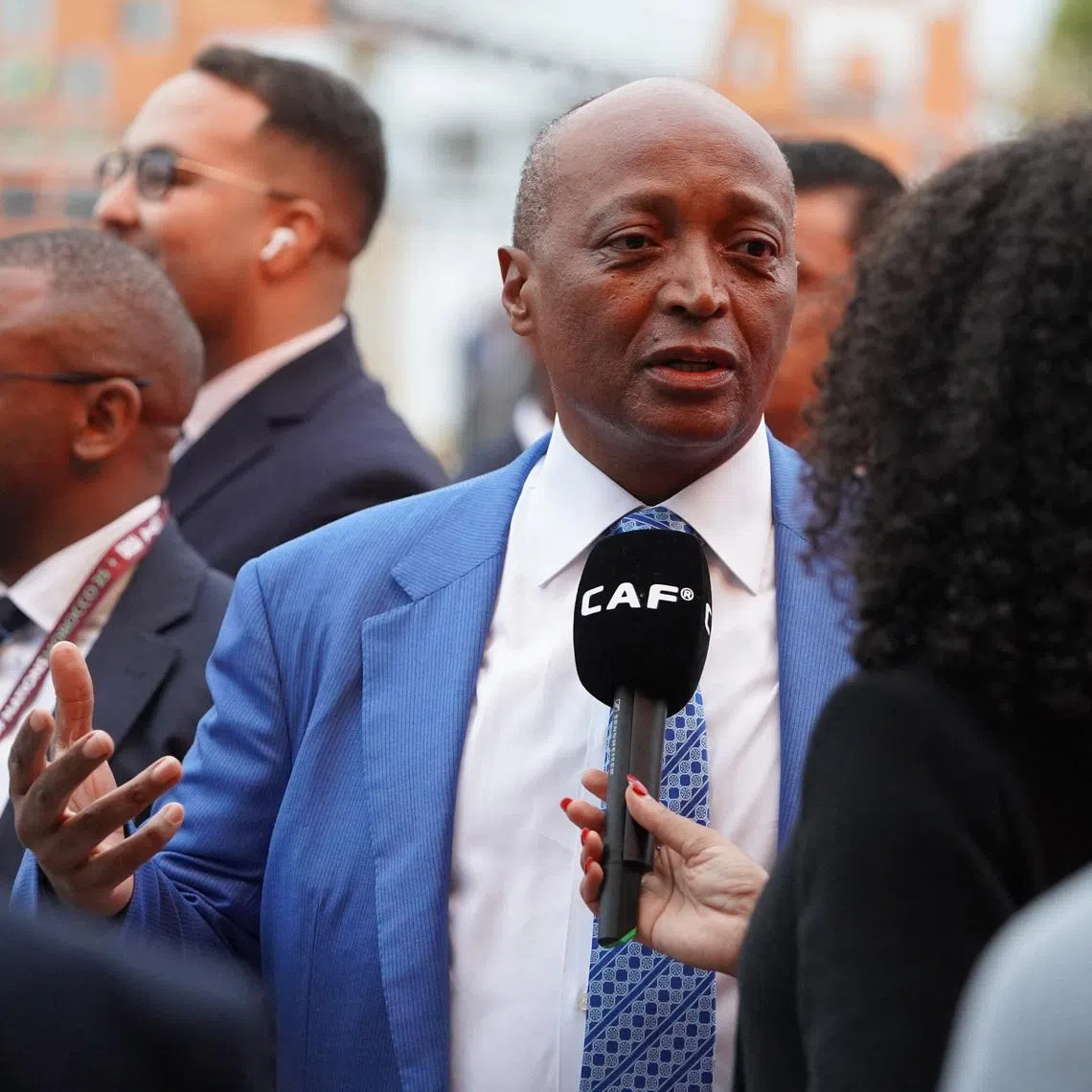 Soccer Football - Africa Cup of Nations finals draw - Theatre National Mohammed V, Rabat, Morocco - January 27, 2025 President of the Confederation of African Football Patrice Motsepe talks to media before the draw REUTERS/Abdelhak Balhaki
