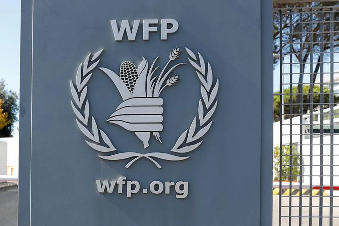 FILE PHOTO: A logo of the World Food Program is seen at their headquarters after the WFP won the 2020 Nobel Peace Prize, in Rome, Italy October 9, 2020. REUTERS/Remo Casilli/FILE PHOTO