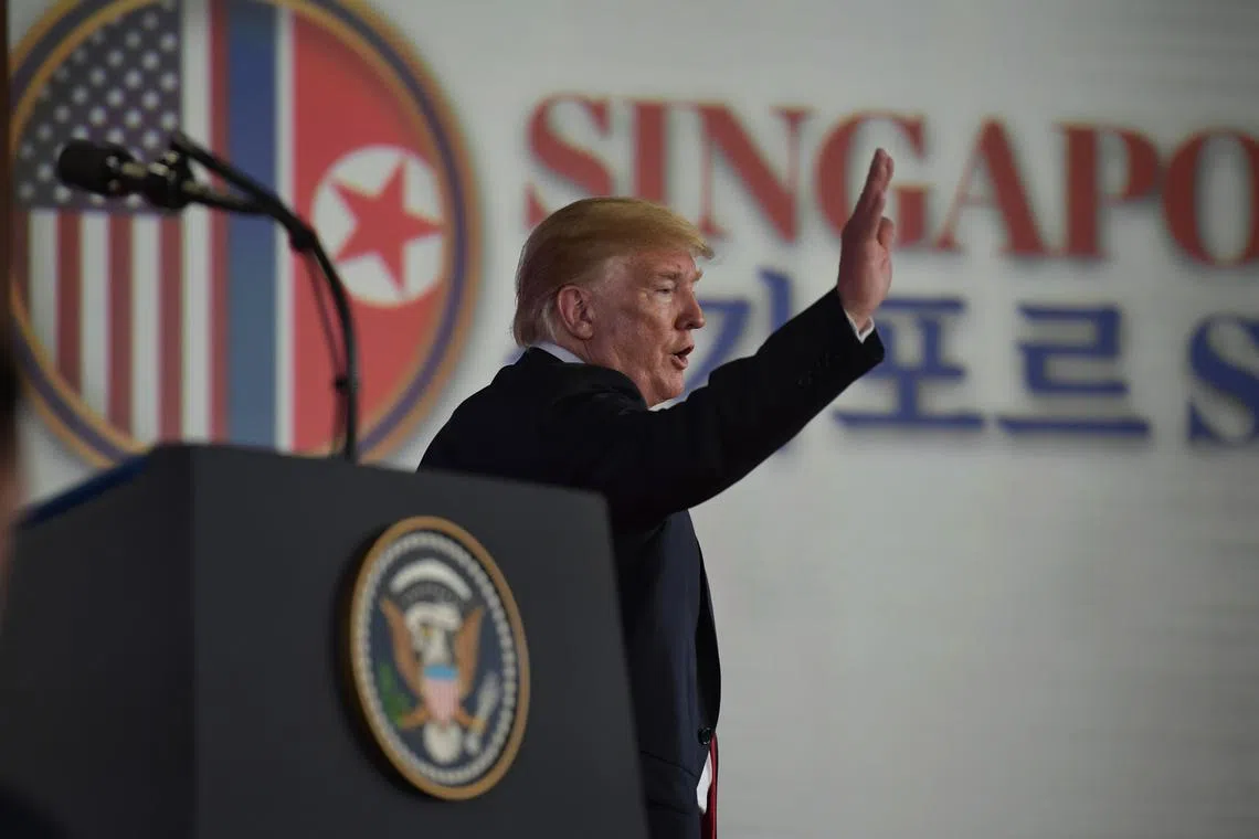 Then US President Donald Trump at a press conference in Singapore in 2018. He was here for a summit meeting with North Korean leader Kim Jong Un.