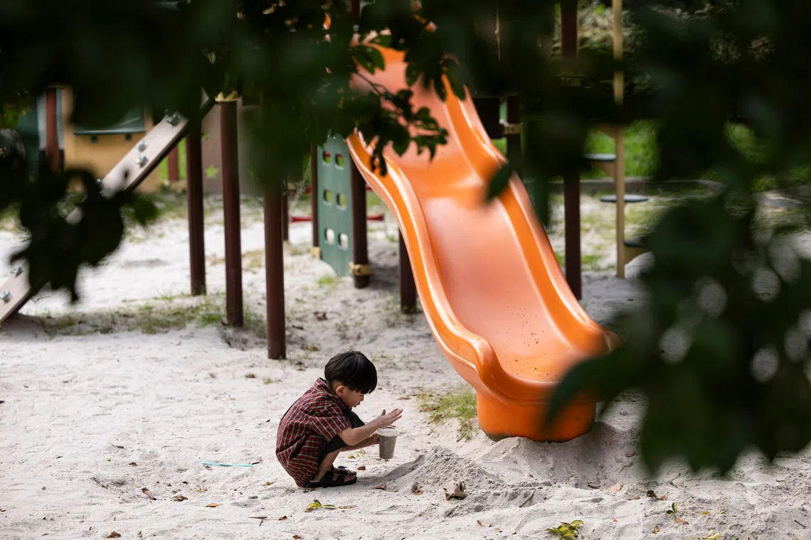 ST20250106_202554000216/pixgenerics/Brian Teo/Generic of a a child playing with sand at the playground in Jurong Central Park on Jan 6, 2025. Can be used for stories on childcare, children, child development, play, holistic education, education, preschool, early childhood development, family, outdoor fun, budget. ST PHOTO: BRIAN TEO