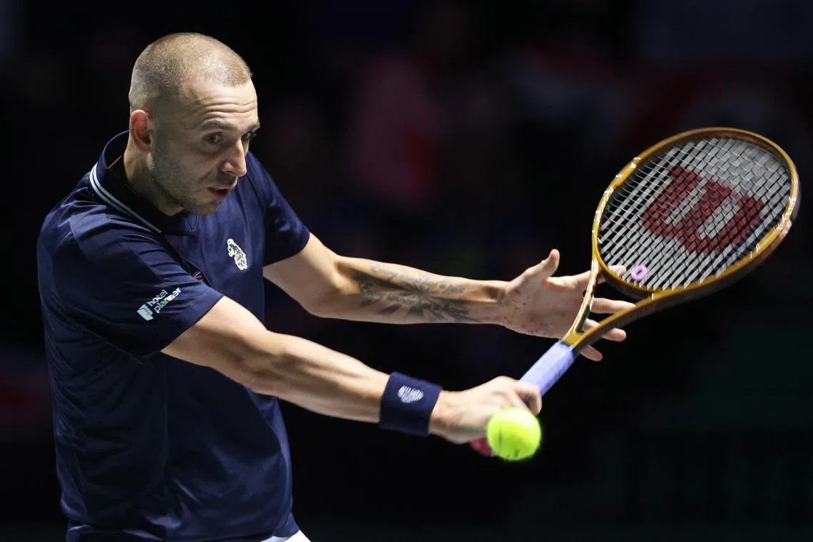 FILE PHOTO: Tennis - Davis Cup - Group D - Canada v Britain - AO Arena, Manchester, Britain - September 15, 2024 Britain's Daniel Evans in action during his singles match against Canada's Denis Shapovalov Action Images via Reuters/Ed Sykes/File Photo