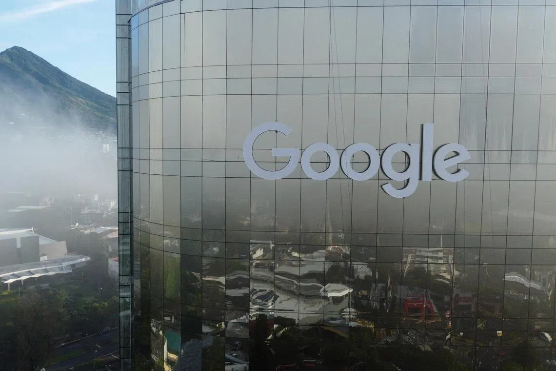 A drone view shows the Google logo on a building in San Salvador, El Salvador, July 26, 2024. REUTERS/Jose Cabezas