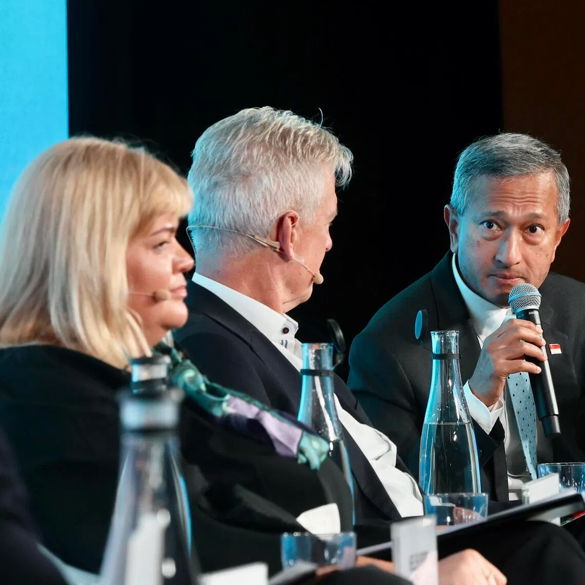 (From left) Estonian Ambassador-at-Large for cyber diplomacy Helen Popp, Ambassador-at-Large for cyber affairs Ernst Noorman, Foreign Minister Vivian Balakrishnan and Microsoft global AI and cyber-security policy director Nicholas Butts.